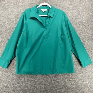 Foxcroft Shirt Womens PXL Green Pullover Wrinkle Free Popover Office Career